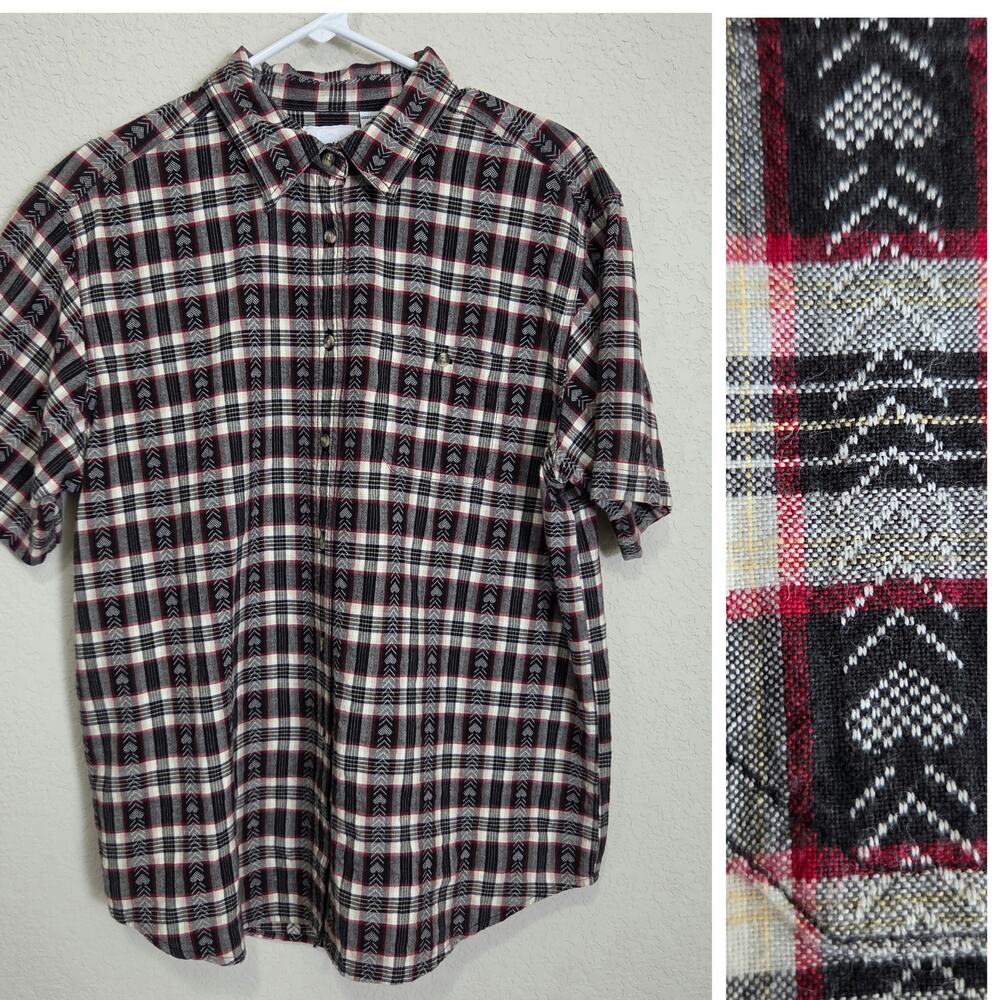 Plaid Short Sleeve Cotton Shirt  Bobbie Brooks Womens XL Button Up Black Heart